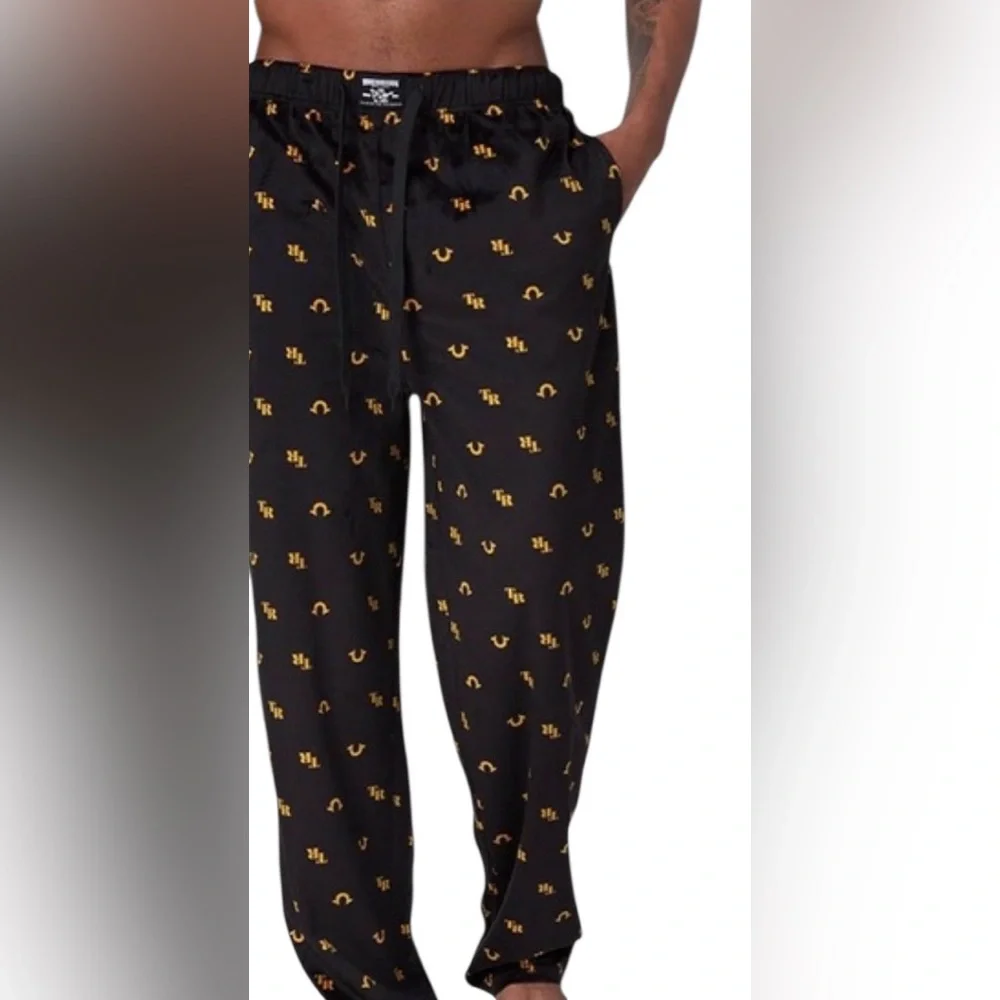 True Religion Black Joggers fleece pajamas with Gold Pattern size large